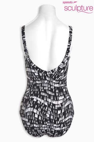 Black Speedo&reg; Print Sculpture Swimsuit